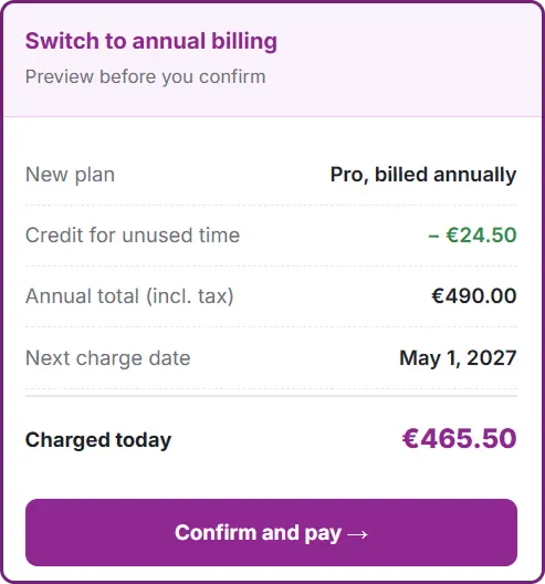 Previzualizarea upgrade-ului la anual, în autoservire, în Enlivy