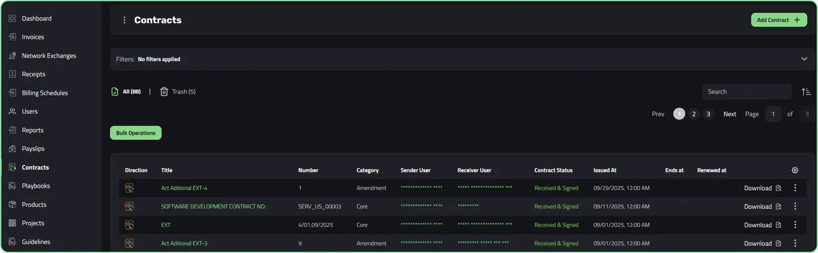Dashboard-ul de contracte în Enlivy